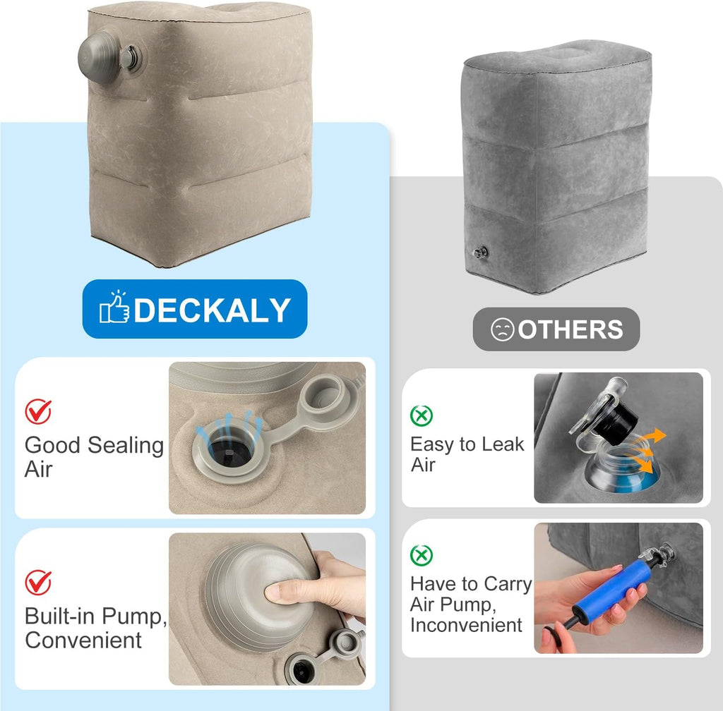 1 Pack Inflatable Travel Foot Pillow,Inflatable Leg Pillow Outdoor Stool, Adjustable 3 Layers Height Leg Rest Pillow for Airplane, Office, Home, Trains, Cars (1Pack Grey)