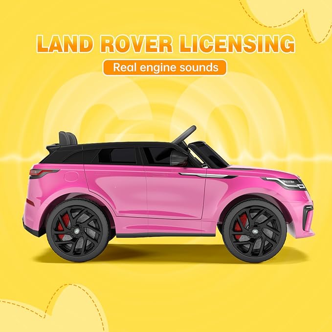 Hetoy Kids Ride On Car with Remote, Licensed Land Rover Kids Electric Car, Ride On Toys for Kids 3-8 with Mp3 Player, Rocking, Pull Rod, Pink-BubblyBeeBaby
