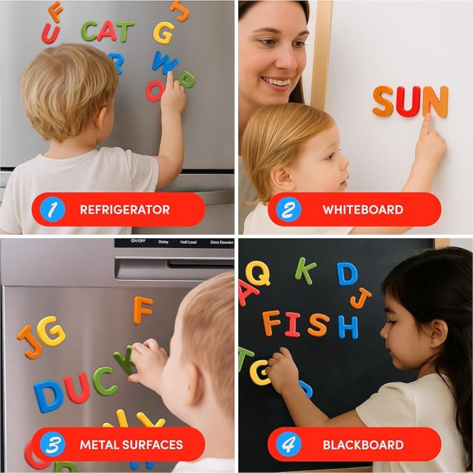 JoyCat Silicone Alphabet Magnetic Letters, 26 Uppercase ABC Fridge Magnets for Toddlers 1-3 & Kids, Baby Learning Refrigerator Toy Set, Preschool Birthday Gifts for Boys & Girls (Vibrant Color)-BubblyBeeBaby