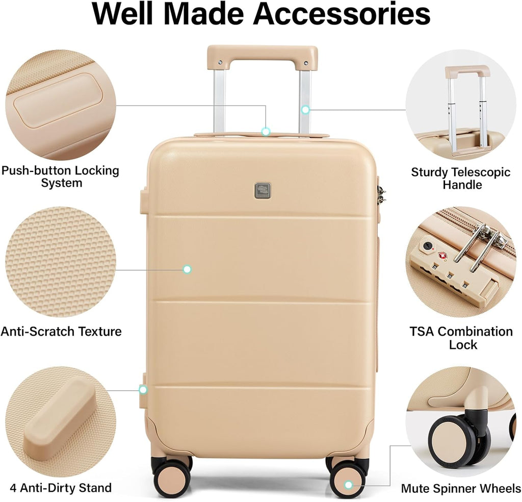 Hanke Hard Shell Luggage Sets 2 piece Large Suitcase Tsa Luggage Hard Shell Suitcases Checked Luggage With Spinner Wheels 20/26 inch(Cuba Sand)