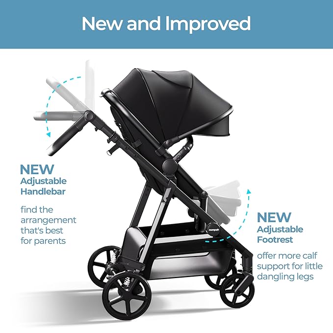 Mompush Baby Stroller, Convertible 2-in-1 with Bassinet Option, Infant Car Seat Compatible, Includes Adapter - Sturdy Full-Size Infant Stroller for Family Adventures-BubblyBeeBaby