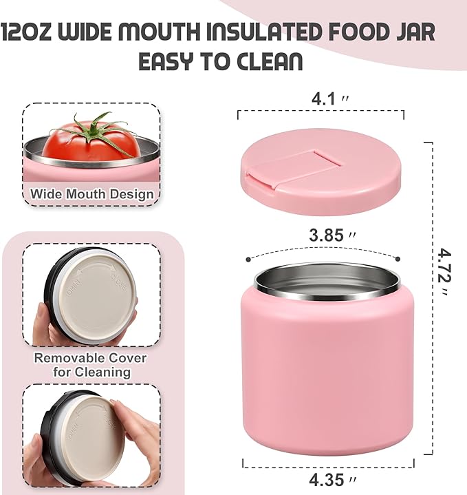 26oz Soup Thermo for Hot Food Kids with Buckle Lid Insulated Vacuum Food Jar Wide Mouth Leakproof Stainless Steel Lunch Container (Pink)-BubblyBeeBaby