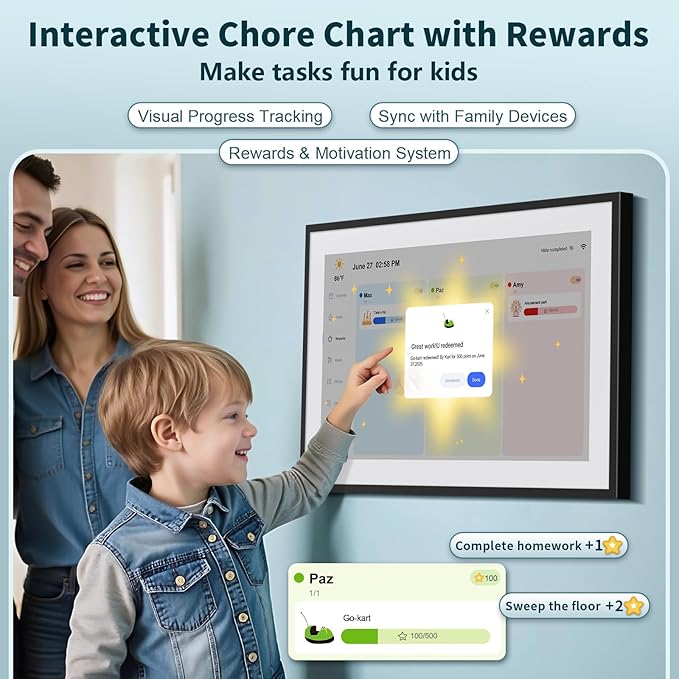 21.5 Inch Digital Calendar, WiFi Smart Electronic Calendar & Chore Chart, 1920 * 1080 IPS Touch Screen HD Display for Family Schedules, Streamline Household Organization, Wall Mount Included-BubblyBeeBaby