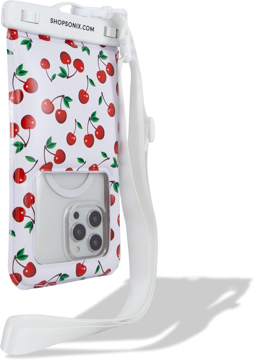 Sonix Waterproof Phone Pouch - Floating Phone Case Dry Bag w/Crossbody Lanyard - Beach Cruise Travel Essentials - Compatible w/All Devices, Touchscreen Friendly | Cherry on Top