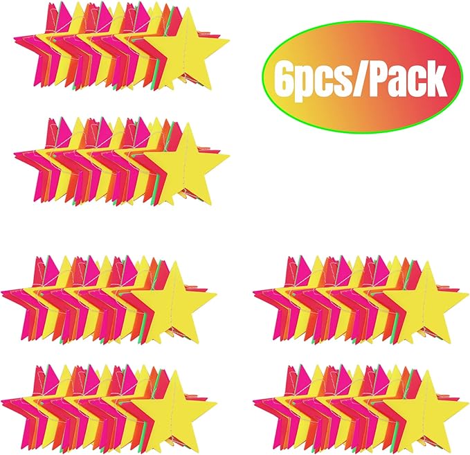 108ft Neon Glow Party Star Paper Garland UV Glow in The Dark Party Supplies Garlands Neon Paper Streamers for Blacklight Fluorescent Supplies for Birthday Wedding Decorations-BubblyBeeBaby