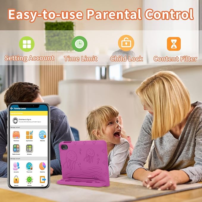 2025 Upgraded Android 14 Tablet, 10inch Kids Tablet, Octa-core CPU, 10GB+64GB+1TB Expand Tablets for Kids with Kids Space, Parental Control, 6000mAh Big Battery, HD Touchscreen Display Tableta-BubblyBeeBaby