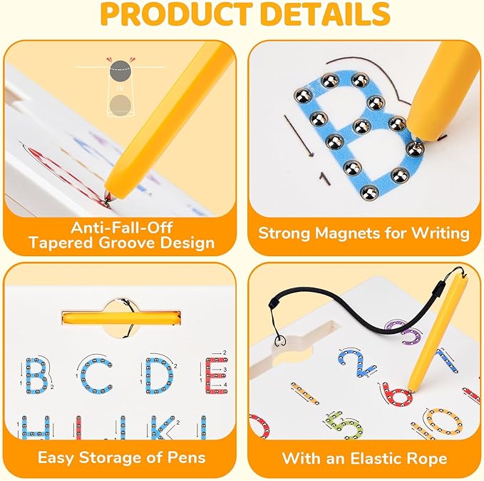 GAMENOTE Double Sided Magnetic Letter & Number Board Set - Alphabet & Numbers Tracing Board for Toddlers, ABC Uppercase & Lowercase Practicing, Math Learning, Educational Toys for Kids-BubblyBeeBaby