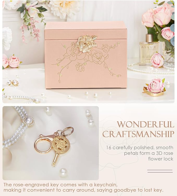 Jewelry Box with Lock for Girls: Jewelry Organizer for Dresser - 3-Drawer Earrings Storage Girls Women Gift (Peach Pink)-BubblyBeeBaby