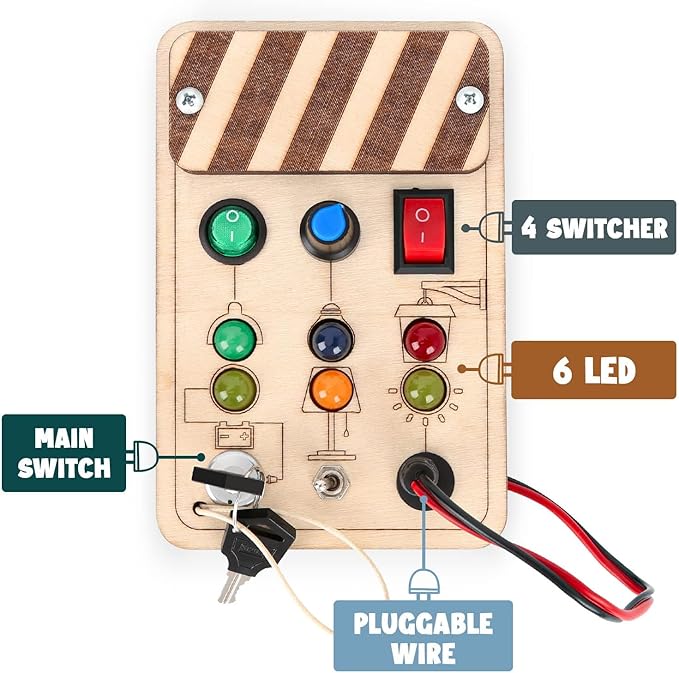 Joyreal Wooden Montessori Busy Board, Toddler Sensory Toys, LED Light Switch, Travel Toys for 2+ Year Old Boy-BubblyBeeBaby