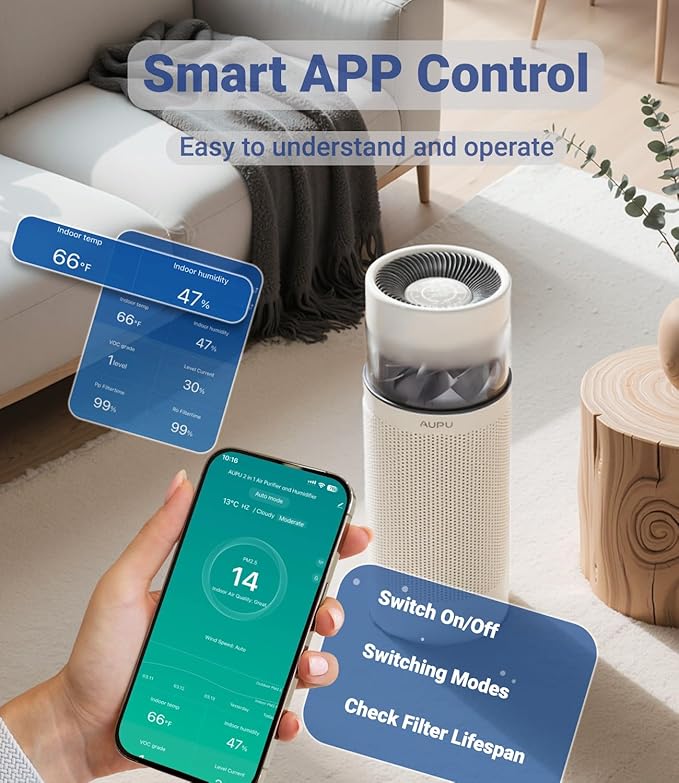 2 in 1 Air Purifier with Humidifier,Air Purifiers for Home Large Room,Humidifier and Air Purifier in one HEPA Purifier for Home Pets Remove Pet Odor Smoke Pollen Dust for Bedroom,Living Room,Office-BubblyBeeBaby