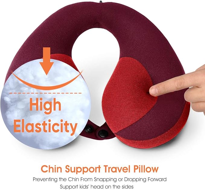 INFANZIA Kids Chin Supporting Travel Neck Pillow, Helps Support Head and Neck, Comfortably Designed for Head, Neck, and Chin Support - Gifts for Toddler/Child/Kids, Red-BubblyBeeBaby