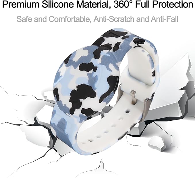 2 Pack Waterproof AirTag Bracelet for Kids, Hidden Printed Wristband for Apple Air Tag, Silicone AirTag Holder GPS Tracker Case for Band for Child Toddler, Secure Anti-Lost Protection(Camouflage)-BubblyBeeBaby