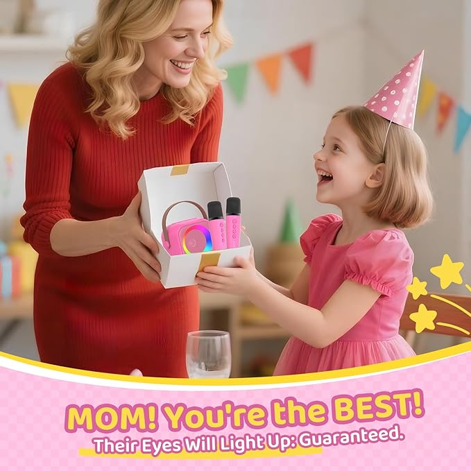 Karaoke Machine for Kids, Toys for 3-12 Years Old Girls Gifts, Kids Karaoke Microphone Machine Toy, Best Fun Christmas Birthday Gifts for 5 6 7 8 9 10 11 Years Teens Girl Boys Rose 2 Mic-BubblyBeeBaby