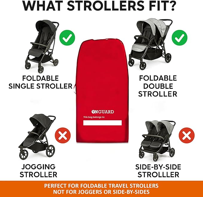 ONGUARD Waterproof Single and Double Stroller Bag for Airplane - Travel Stroller Cover for Air Travel and Storage - Gate Check Bag Backpack- Baby Airplane Essentials - Red-BubblyBeeBaby
