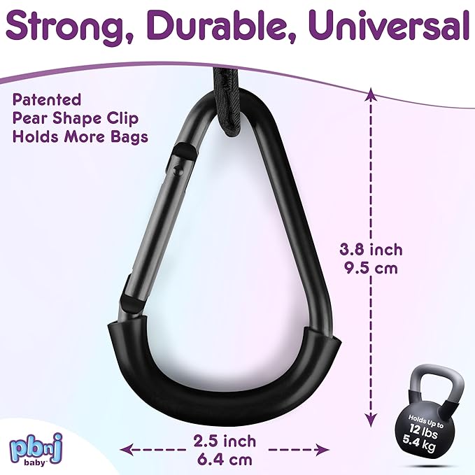 Stroller Hooks for Hanging Diaper Bags - Mommy Stroller Clip and Stroller Accessories Organizer Hook - Large Carabiner Clips for Mom Purse Shopping Grocery Bag and Accessory - (2 Pack) (Clips)-BubblyBeeBaby
