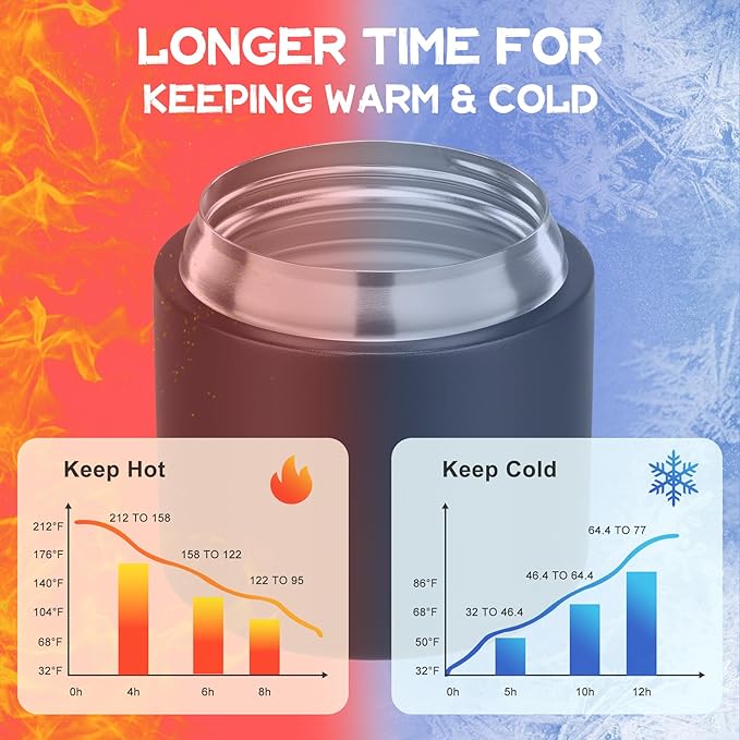 2 - in - 1 Soup Thermo for Hot Food 14oz with Snack Box Container Leak Proof Insulated Lunch Container Kids and Adults Stainless Steel Double Wall Vacuum Wide-mouth Thermal with Spoon and Handle-BubblyBeeBaby