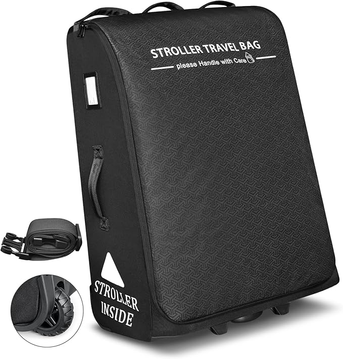 RAYMACE Padded Stroller Travel Bag for Airplane,Stroller Gate check bag with Wheels Compatible with UPPAbaby Vista,Vista V2,Cruz,Cruz V2, Travel Safe Protection Storage Bag,Patterned Design,Black-BubblyBeeBaby