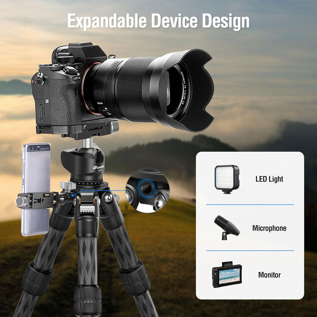 Travel Camera Carbon Fiber Mini Table Tripod, 14.5" Lightweight Desktop Tripod for DSLR Camera Video Camcorder Webcam, Max Load 22lb（LS-223CX）