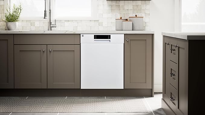Kenmore 24" Built-in Stainless Steel Tub Dishwasher EasyFlex 3rd, SmartWash, UltraWash Plus, TurboDry, and MoreSpace Adjustable Rack, Energy Star Certified, White-BubblyBeeBaby