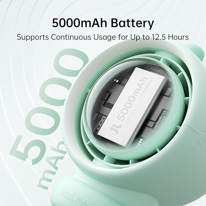 JISULIFE Stroller Fan Baby Large, Safe Bladeless for Crib, Desk, Portable Battery Rechargeable Cooling Fan with Air Turbo Tech, LED Display, Night Light, Food-Grade Gift for Mom/Dad/Friend - Green-BubblyBeeBaby