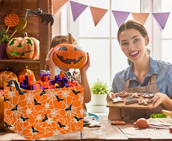 HIYAGON Rectangular Halloween Basket for Boys and Girls Kids Trick or Treat Pumpkin Basket for Halloween Parties Cute Storage Bin Organizer Box Room Decor(Bat spider web)-BubblyBeeBaby