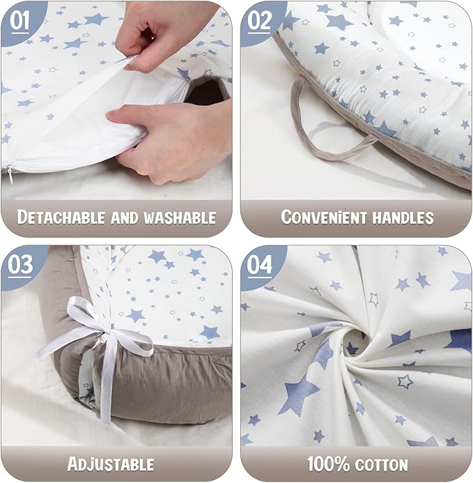 HKAI Baby Lounger – Soft Cotton Infant Floor Seat for Newborn to 24 Months, Portable Travel-Friendly Pillow for Boys & Girls-BubblyBeeBaby