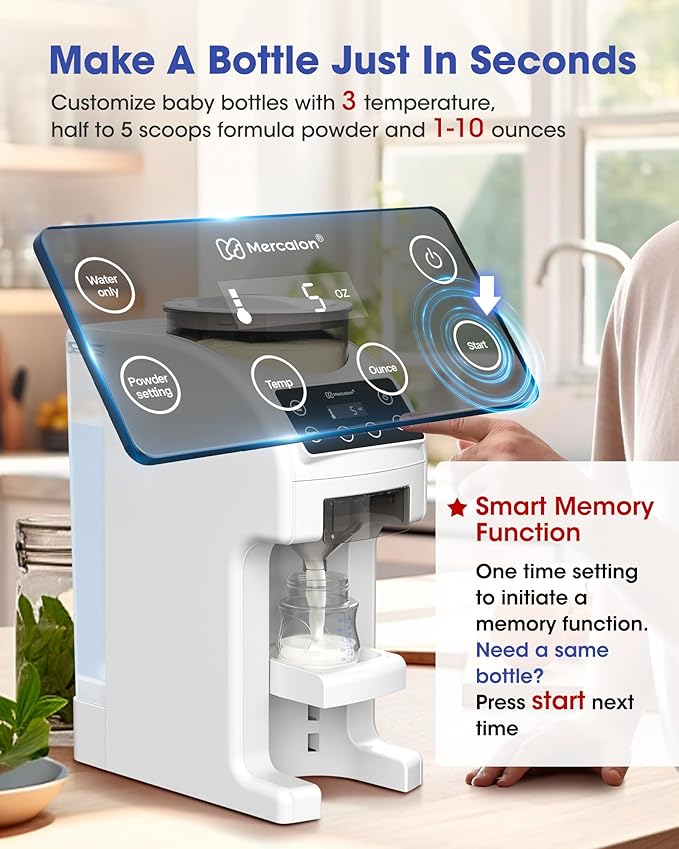 Instant Formula Maker, Fast and Customizable Formula Dispenser Machine with Accurate Temperature Control for Baby, Automatic Powder Blending for All Brands of Bottles and Formula, White-BubblyBeeBaby