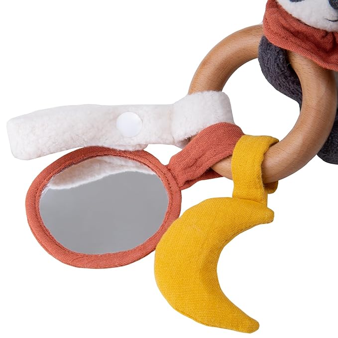 Organic Cotton Stuffed Animal Rattle Baby Toys, Organic Panda Cuddle Cloth & Organic Panda Activity Ring Plush Toy Set for Newborns Infant Boys Girls, 2 PCS-BubblyBeeBaby