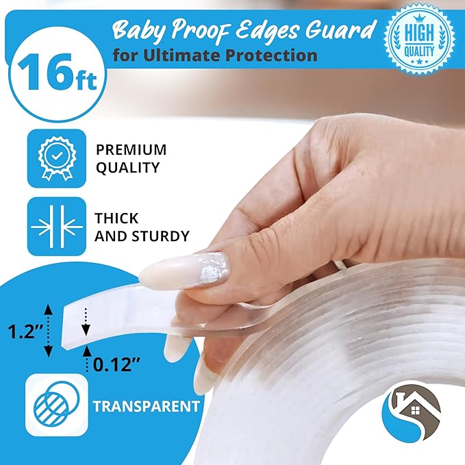15ft Transparent Soft Edge Guard & Self-Stick Corner Protectors for Child Proofing Furniture, Glass Tables and Desk Edges - Clear Protection Solution for Baby Safety-BubblyBeeBaby