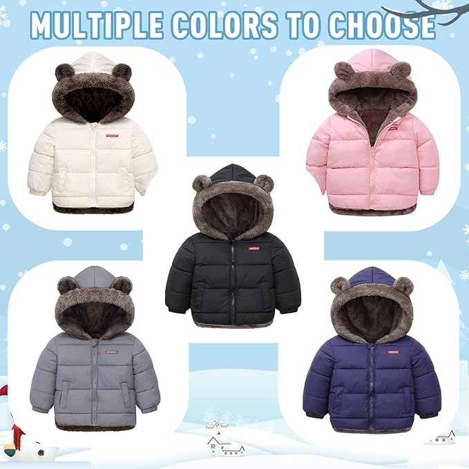 Infant Baby Winter Coat Bear Hooded Jacket Warm Fleece Snowsuit Windproof Outerwear for Toddler Boy Girl 9M-4T-BubblyBeeBaby