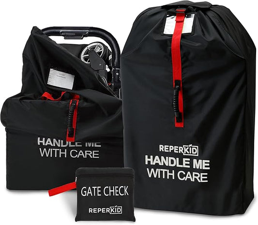 reperkid Medium Stroller Bag for Airplane Travel, Black & Red, 42" H x26 W x13 D, Fits Most Single Strollers Incl. Jogging & Standard Models – Premium Waterproof Cover, Adjustable Shoulder Straps-BubblyBeeBaby
