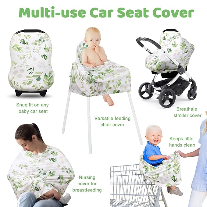 Nursing Cover Breastfeeding Scarf, Car Seat Covers for Babies Infant Carseat Canopy, Stretchy Soft Breathable Multi-Use Cover Ups for Stroller High Chair Shopping Cart, Baby Essentials for Summer-BubblyBeeBaby