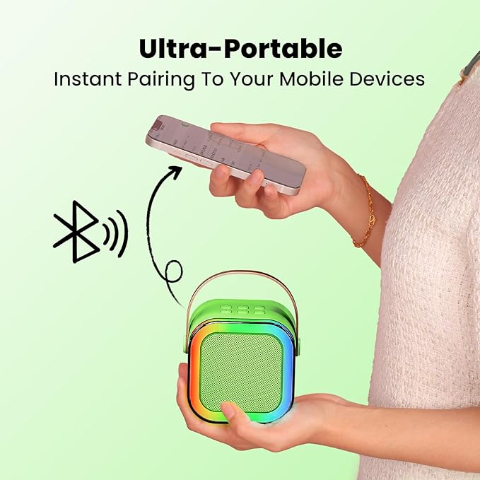 IROO Mini Karaoke Machine for Kids, 2025 TOP Toys Birthday Gifts Ideas for Girls Ages 4, 5, 6, 7, 8, 9, 10, 12+ Years Old, Portable MP3 Player with 2 Wireless Mics for Party-BubblyBeeBaby