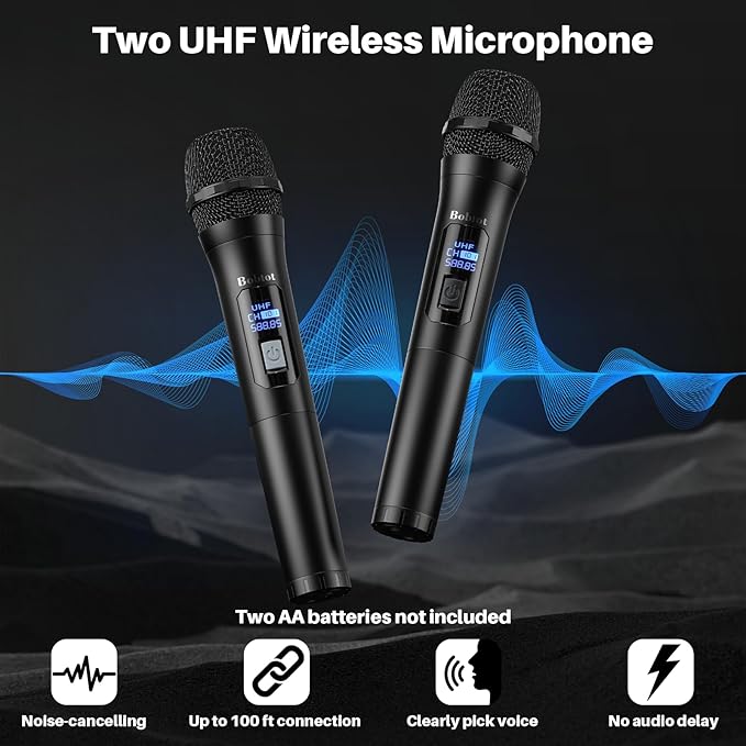 Karaoke Machine, Portable Bluetooth Speaker with 2 Wireless Karaoke Microphones, Karaoke Machine for Adults Kids with Subwoofer, LED Light Support TWS/FM/USB/AUX for Home Party Outdoor-BubblyBeeBaby