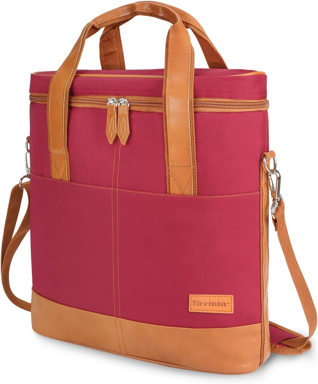 Tirrinia Insulated Wine Gift carrier - 3 Bottle Travel Padded Wine Carry Cooler Tote Bag with Handle and Adjustable Shoulder Strap, Red