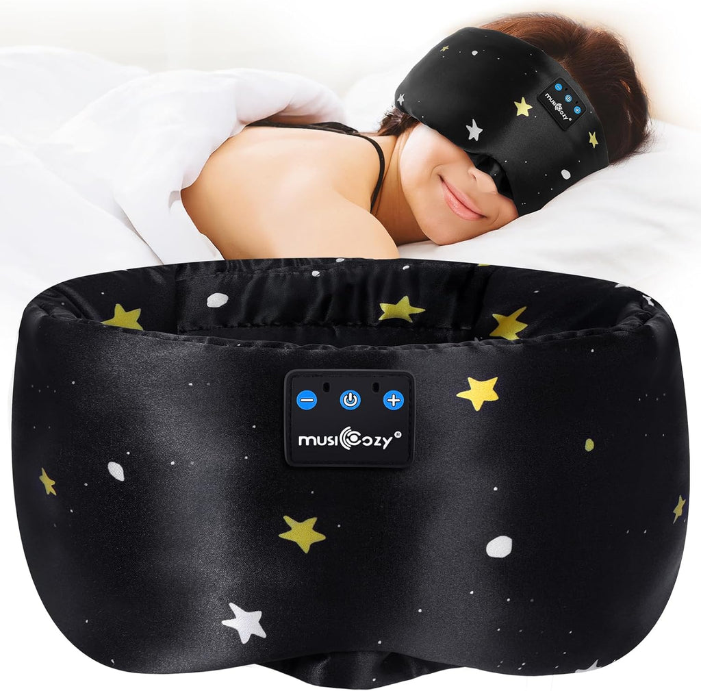 MUSICOZY Mulberry Silk Bluetooth Sleep Mask with HD Stereo Sound, Wireless Sleep Headband Headphones for Side Sleepers, Adjustable Size, Total Light Blocking, Perfect for Travel Relaxation Sleep