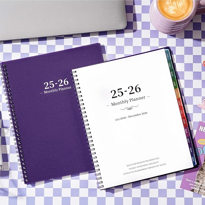 2026 Monthly Planner - JUL 2025 - DEC 2026 Planner, Planner with Colorful Tabs, 2025-2026 Calendar Planner for Daily Organizing - Waterproof Cover (8" x10", Monthly Pages & Notes, Purple)-BubblyBeeBaby