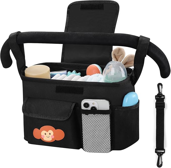 Accmor Universal Stroller Organizer with Cup Holder and Shoulder Strap, Stroller Bag Caddy Organizer Stroller Accessories for Uppababy, Baby Jogger, Nuna, Doona, Britax Strollers-BubblyBeeBaby