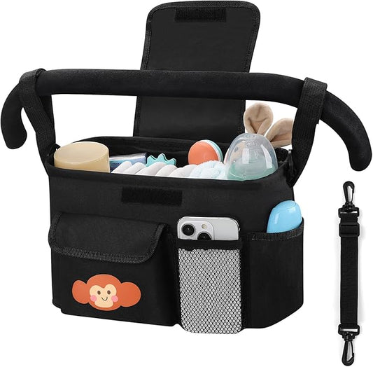 Accmor Universal Stroller Organizer with Cup Holder and Shoulder Strap, Stroller Bag Caddy Organizer Stroller Accessories for Uppababy, Baby Jogger, Nuna, Doona, Britax Strollers-BubblyBeeBaby