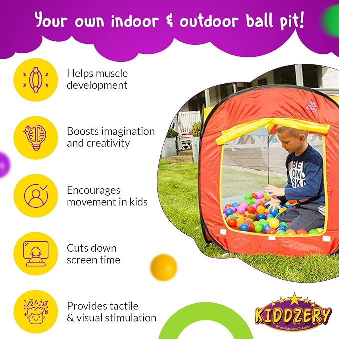Kids Ball Pit Pop Up Large Tent for Toddlers - Indoor & Outdoor Gift Toys for Infants Girls & Boys, Baby Playpen with Zippered Storage Bag, 200 BallPit Balls Included-BubblyBeeBaby