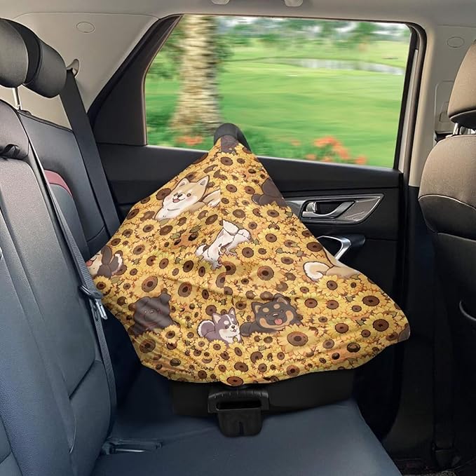 Binienty Sunflower Baby Stuff Car Seat Covers, Dogs Animal Print Carseat Canopy Multi-use Breastfeeding Carseat CanopyInfant Stroller Covers, Ideal Gifts for Wife Mom-BubblyBeeBaby