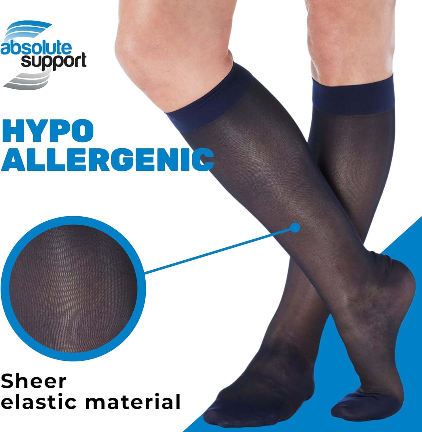 (3 Pairs - Closed Toe) Made in USA - Sheer Compression Socks for Women 15-20mmHg - Compression Stockings for Varicose Veins Circulation, Thrombosis, Embolism - Navy, Medium - A101NV2-3