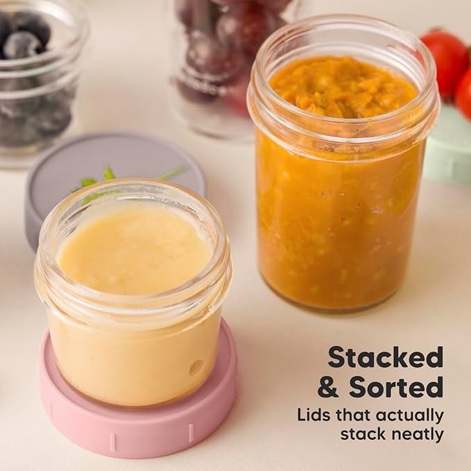KeaBabies 4pk 8oz & 4pk 4oz Glass Baby Food Containers with Lids - Leak-Proof, Microwavable Small Glass Jars,Baby Purees & Toddler Snack Storage Containers,BPA-Free,Dishwasher & Freezer Safe(Roseate)-BubblyBeeBaby