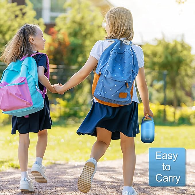 17 oz Insulated Lunch Containers, Hot Food Jar, Wide Mouth, Vacuum Stainless Steel Thermo Lunch Box with Handle and Folding Spoon, Blue-BubblyBeeBaby