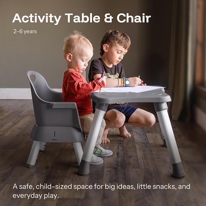 HARPPA 6 in 1 Baby High Chair, Convertible Infant Feeding Chair for Babies & Toddlers Table, Dining Booster Seat with Removable Tray, Grey-BubblyBeeBaby