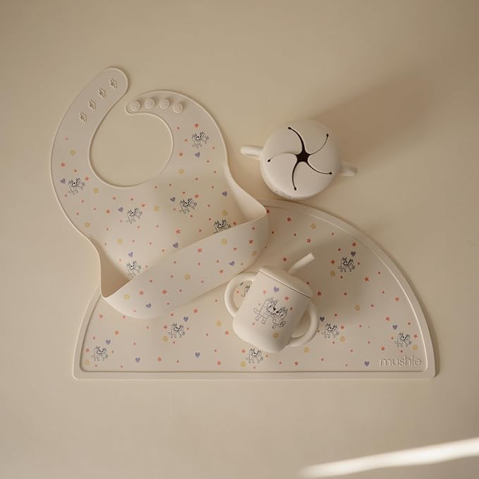 mushie x Bluey Silicone Baby Bib | Adjustable Fit Waterproof Bibs (Bluey Ivory)-BubblyBeeBaby