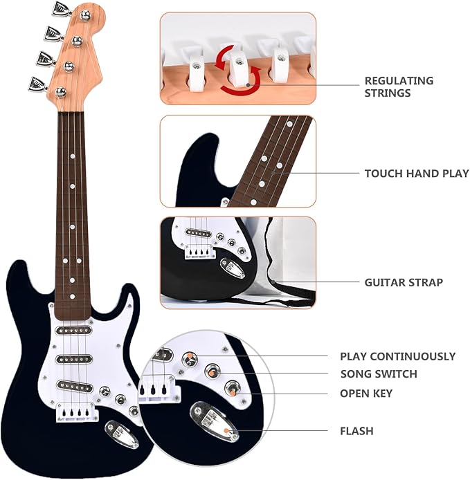 16inch Mini Guitar Toy for Kids and Beginners, Electric Guitar with Strap for Toddlers and Boys and Girls Instrument Toys-BubblyBeeBaby