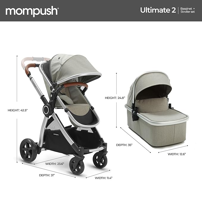 Mompush Ultimate 2 Baby Stroller for Infant and Toddler with Newborn Mode and Reversible Seat, All-Terrain Stroller with All-Wheel Suspension, Includes Car Seat Adapter and Large Storage Basket-BubblyBeeBaby