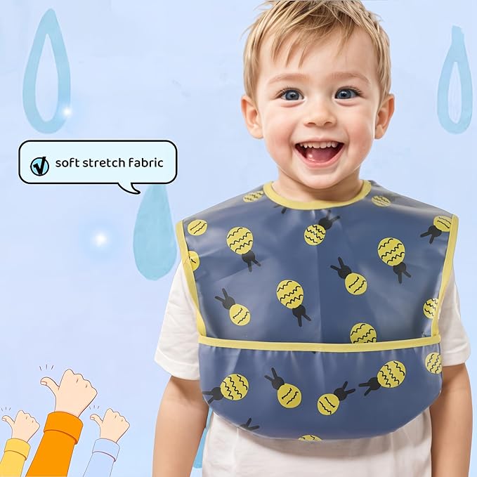 Baby bibs Waterproof Toddler bib - Feeding bib with Pocket for Infant Boy Girl Washable 6-36M-BubblyBeeBaby