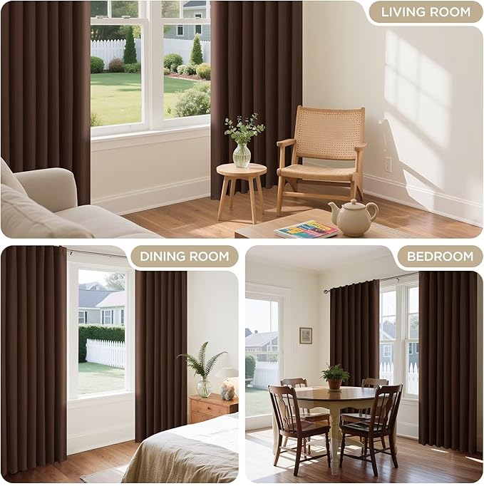 Joydeco 90 Inch Curtains for Bedroom, Thermal Insulated Black Out Curtains 2 Panels Set, Room Darkening Drapes for Living Room Window Rod Pocket Back Tab (W52 x L90 Inch, Brown)-BubblyBeeBaby